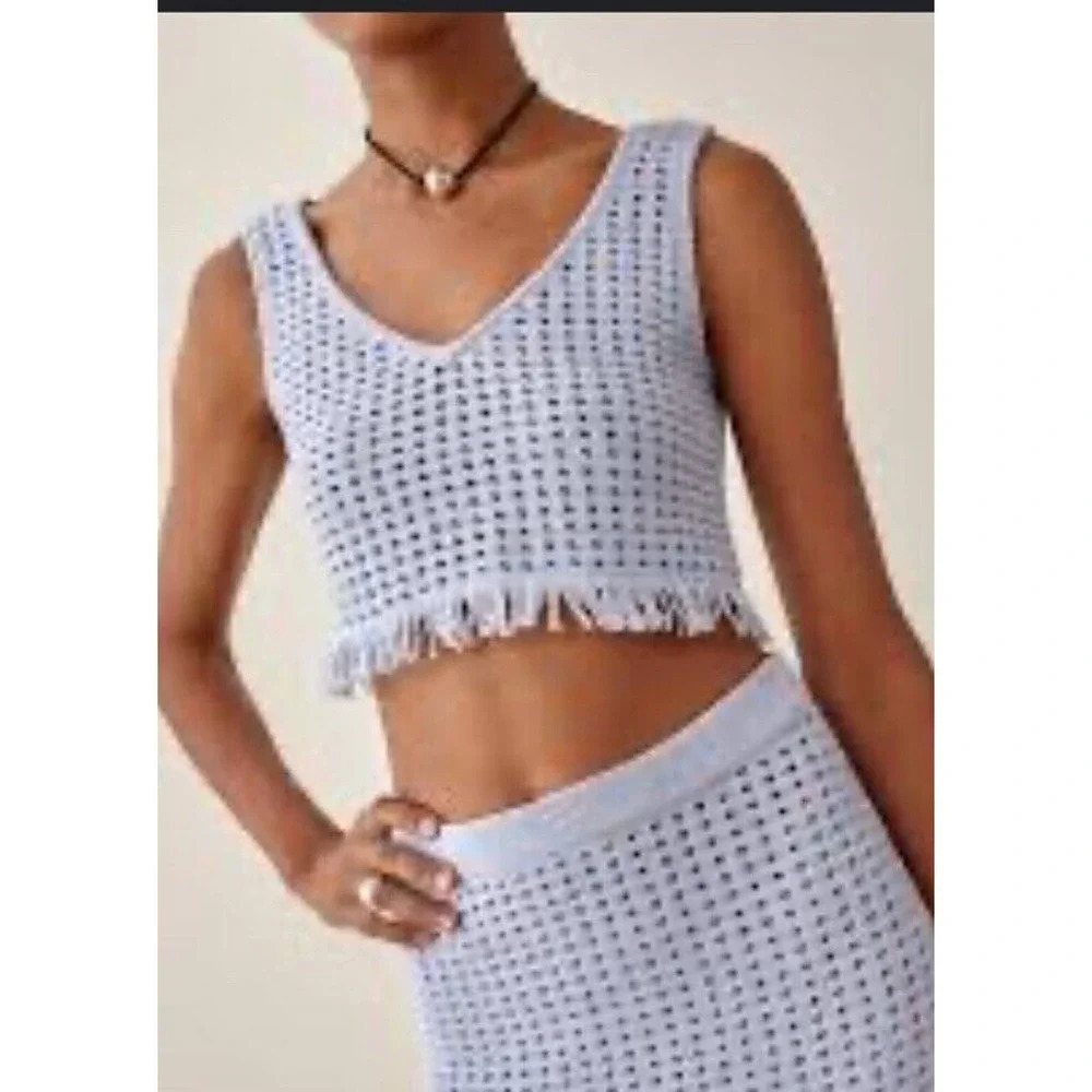 Nwt Reformation Lieta revolve boho Crop Tank XL crochet knit powder blue spring